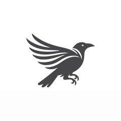 Fototapeta premium simple eye catching minimalist crow silhouette, black and white, Vector Crow bird with white background
