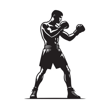 black and white boxer stance clip art preview