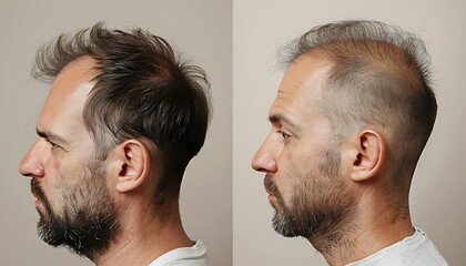 Fototapeta premium Before and after hair loss. Before and after hair removal. Man with beard and mustache