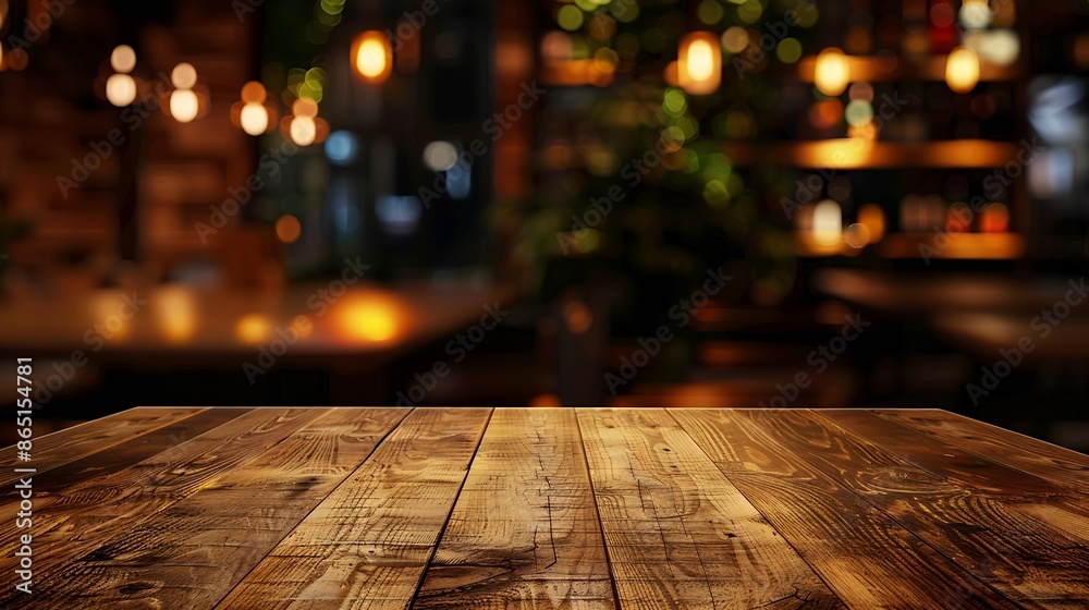 Leinwandbilder wooden board empty table background abstract blurred cafe background : generative ai