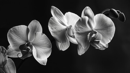 Obraz na płótnie Canvas The monochrome orchids delicate and graceful petals seemingly dancing in the absence of color. Black and white art