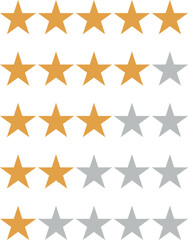 Fototapeta premium Set of stars rating design elements. Kit of star shapes for ranking interface. Voting symbols from zero to five points. Vector illustration in flat style. Brown and half star flat feedback icons