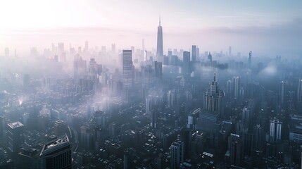 Modern cityscape and digital technology concept Smart city Digital transformation Composite visual with a drone point of view Mixed media : Generative AI