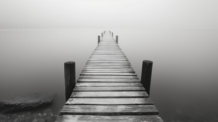 Obraz premium Gray Serenity: Wooden Piers Stretching into Misty Waters