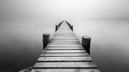 Obraz premium Gray Serenity: Wooden Piers Stretching into Misty Waters