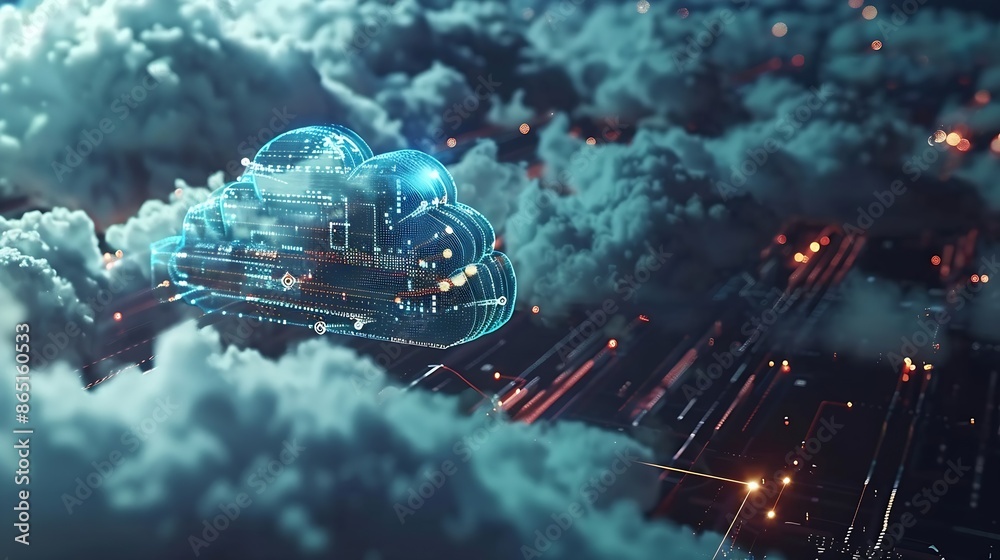 Poster Cloud computing for digital transformation Heavy computing power storage and IT infrastructure supporting internet of things chatbots augmented reality machine learning big data analyt : Generative AI