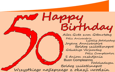 50 years anniversary Happy birthday card Wordcloud - illustration