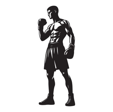 recommend clip art: A boxer stand with pose silhouette vector. boxer silhouette.