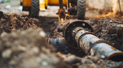 Broken drainage pipe repair on construction site : Generative AI