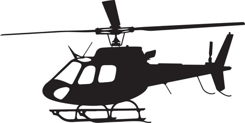 Simple Black Helicopter Silhouette: Isolated Copter Icon Vector Illustration on White Background






