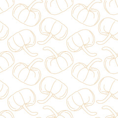 Autumn theme seamless patterns with line art pumpkins, simple pattern