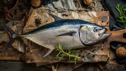 Obraz premium whole tuna fish on a cutting board