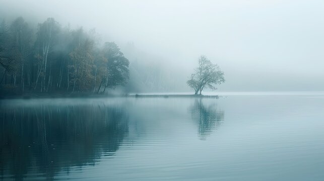 Surreal mist over a tranquil lake - Powered by Adobe