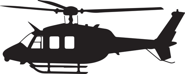 Fototapeta premium Simple Black Helicopter Silhouette: Isolated Copter Icon Vector Illustration on White Background