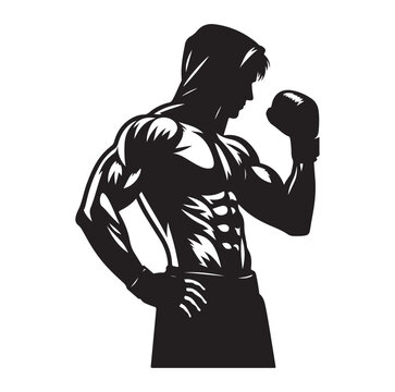 recommend clip art: A boxer stand with pose silhouette vector. boxer silhouette.