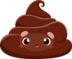 Cartoon poop emoji, cute poo with expressive big surprised eyes and glowing cheeks. Isolated vector humorous and quirky emoticon for social media posts and app chats, exudes fun and light-hearted mood