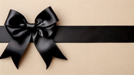 Top view photo of black gift box with black ribbon bow on isolated black background with empty space