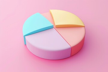 Colorful pie chart on pink background for business and financial analysis concept in 3d rendering