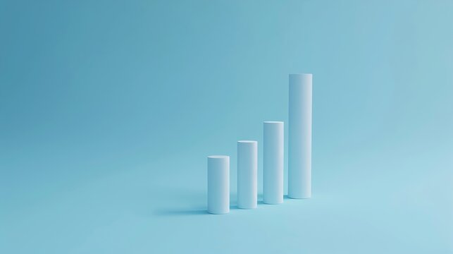 Three cylindrical figures in a row descending 3D graph or chart on blue background Concept of business sales and increasing or decreasing dynamics : Generative AI