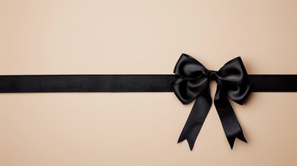 Top view photo of black gift box with black ribbon bow on isolated black background with empty space