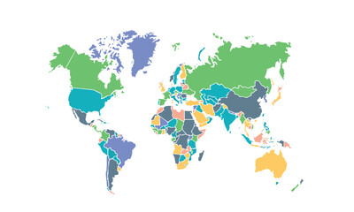 World map isolated modern colorful style. for website layouts, background, education, precise, customizable, Travel worldwide, map silhouette backdrop, earth geography, political, reports. 