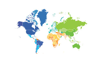 Obraz premium World map isolated modern colorful style. for website layouts, background, education, precise, customizable, Travel worldwide, map silhouette backdrop, earth geography, political, reports. 