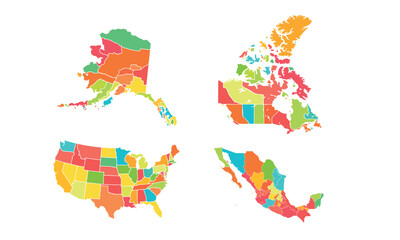 Maps of America isolated modern colorful style. for website layouts, background, education, precise, customizable, Travel worldwide, map silhouette backdrop, earth geography, political, reports. 