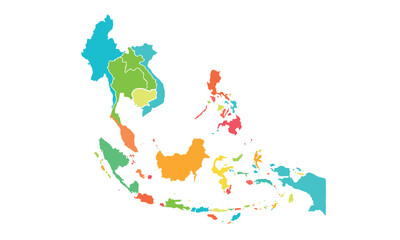 southeast asia map isolated modern colorful style. for website layouts, background, education, precise, customizable, Travel worldwide, map silhouette backdrop, earth geography, political, reports. 
