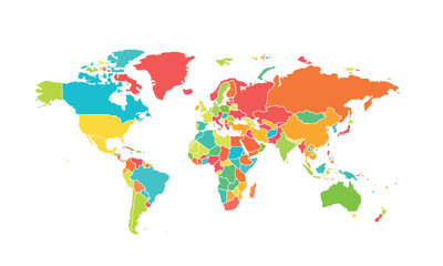 Obraz premium World map isolated modern colorful style. for website layouts, background, education, precise, customizable, Travel worldwide, map silhouette backdrop, earth geography, political, reports. 
