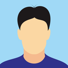 Man avatar half body photo vector illustration. Face of male with neat center parted hair.