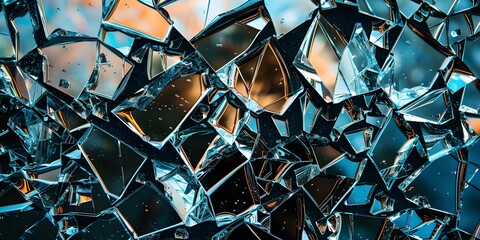 Shards of Light Abstract Composition with Broken Glass Pieces, Abstract art with glass pieces, Contemporary shattered glass artwork, Modern art broken glass composition