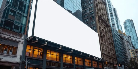 Blank Billboard in a Cityscape of Buildings