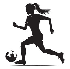 Football, female soccer player, sports avatar Vector silhouette on white background.