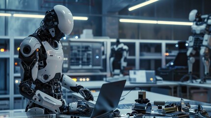 Fototapeta premium Future Tech Robotics Engineer Programming Innovation in HighTech Lab