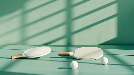 A green surface with two red table tennis paddles and a red ball