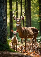 Obraz premium deer in the forest with baby deer