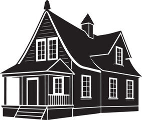 silhouette of american house illustration black and white