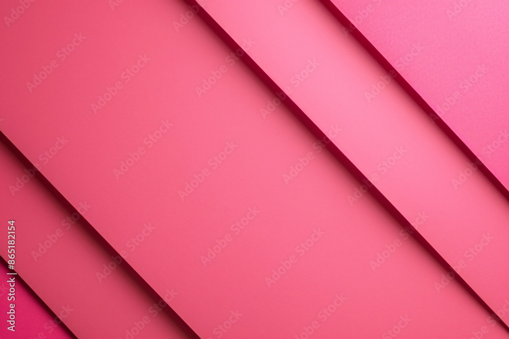 Poster a flat lay of three pink paper sheets arranged at an angle, creating geometric shapes on the solid c