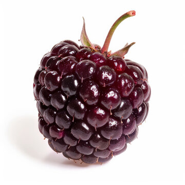 A single, ripe dewberry with a dark purple hue, isolated on white background