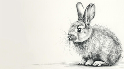 A pencil sketch of an adorable bunny rabbit sitting with its ears up, isolated on a white background.