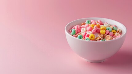 A bowl of colorful cereal with milk,