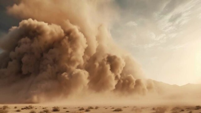 A dramatic dust storm blowing across a barren landscape during a heatwave