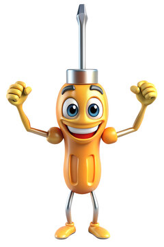recommend clip art: 3D screwdriver funny cartoon character with a smiling face workshop tool