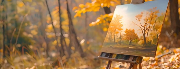 Fall foliage painting class with autumn hues, artistic expression and creative flair, 4K hyperrealistic photo. 4K Video