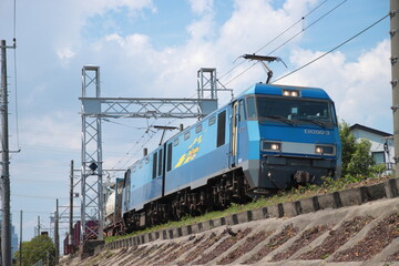 Obraz premium 貨物街道の南武支線を走行するEH200-3号機牽引の貨物列車_2024/6/1撮影