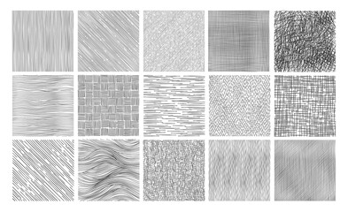 Line crosshatch patterns with hand drawn pencil sketch texture, vector abstract backgrounds. Crosshatch patterns of pencil hatch and doodle strokes with grunge hatching wave or crossed geometric grid