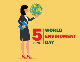 World environment day. business woman invite environmental protection, ecology conservation concept