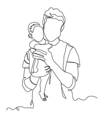 
Continuous Father little kid line drawing. Abstract family continuous line art. Young dad hugging son.