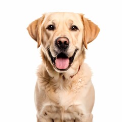 Labrador retriever dog breed standing against white background, AI Generated