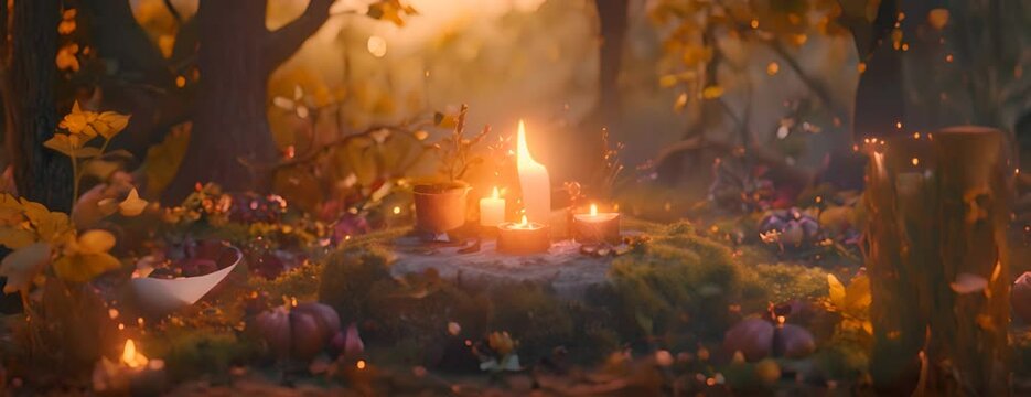 Autumn equinox celebration with seasonal rituals, nature appreciation and balance, 4K hyperrealistic photo. 4K Video